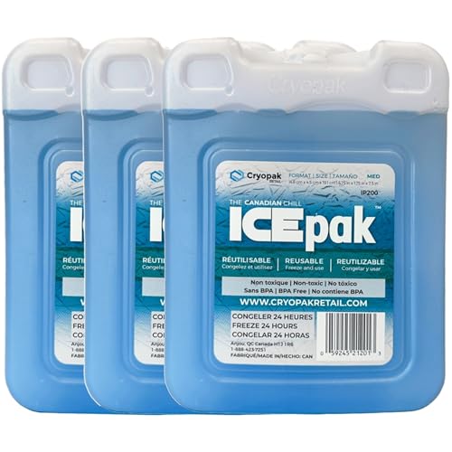 Cryopak ICEpak Hard Shell Reusable Ice Packs for Coolers and Lunch Box Use, Freezer Safe Gel Design, Professional Grade Cooling, Non-Toxic and BPA Free, Essential Travel Accessories - size: Medium (3 Pack)