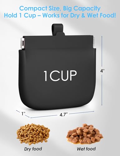 1Cup Silicone Dog Training Treat Pouch for Leash or Belt Loop(Black) - color: Black