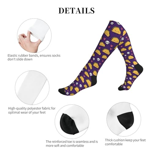 Compression Socks Knee High Support Stockings Women Men - color: Cute Taco Skull Purple
