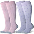 LEVSOX Bamboo Viscose Wide Calf Compression Socks 20-30 mmHg with Cushioned - color: Colorful Polka Dot, size: Medium