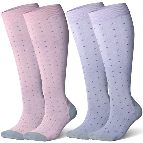 LEVSOX Bamboo Viscose Wide Calf Compression Socks 20-30 mmHg with Cushioned - color: Colorful Polka Dot, size: Medium