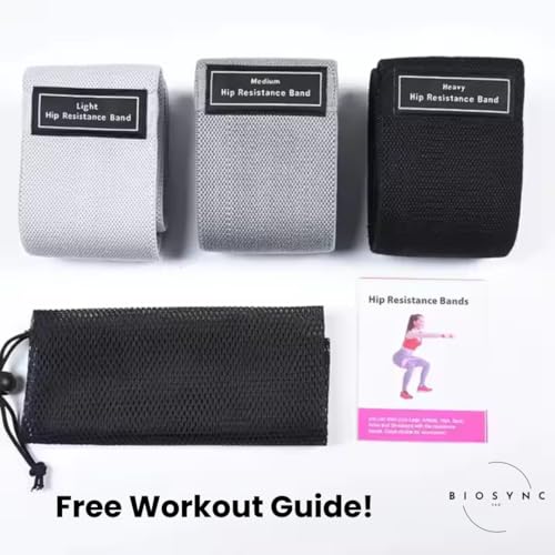 Fabric Booty Bands | Exercise Band for Legs and Butt | Fabric Resistance | Hip Resistance Bands with Workout Guide and Carry | Strength | Rehab | BioSync360 |