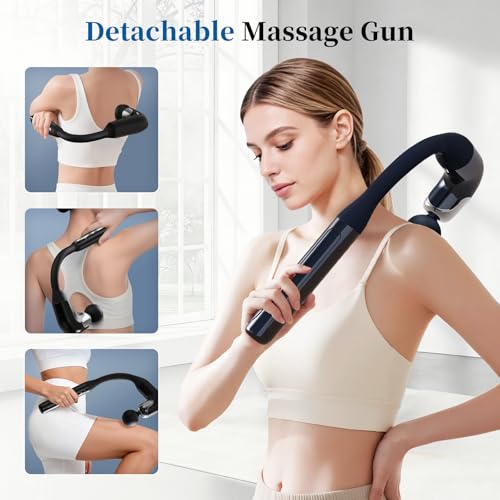 Massage Gun with Upgraded Extension Handle, Back Shoulder Massager for Pain Relief Deep Tissue, Muscles/Neck/Shoulders/Waist/Legs Massager with 4 Massage Heads & 6 Speed Levels & 3 Massage Modes