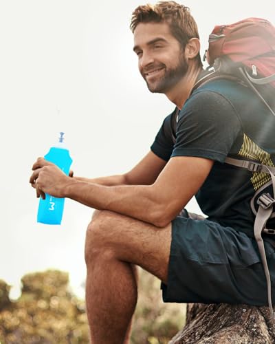 WRELS TPU Soft Flask Lightweight Portable Reusable Water Bottle,BPA Free Collapsible Flask for Hydration Pack in Running Hiking Cycling and Marathon - color: Light Blue-250ML*2