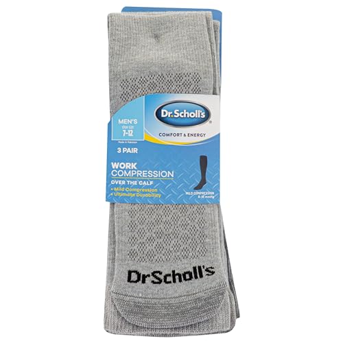 Dr. Scholl's Men's Athletic & Work Compression Over the Calf Socks - 1 & 3 Pair Packs - Fatigue Relief - color: Gray (3 Pairs), size: 13-15