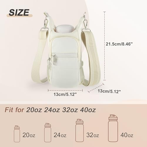 Water Bottle Carrier Bag with Adjustable Strap, for 18/32/40oz Bottle - color: Beige
