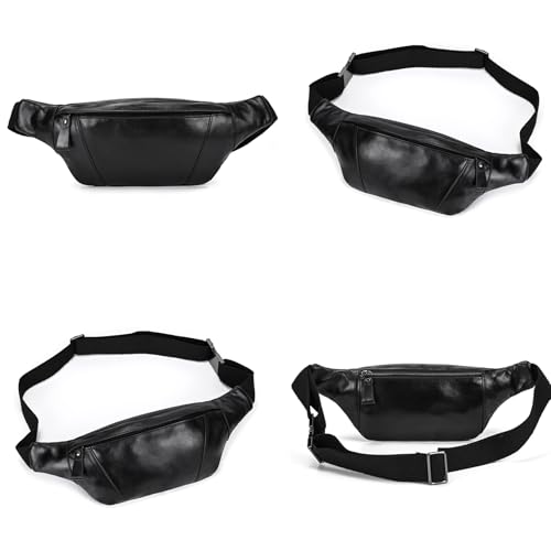 Genuine Leather Fanny Pack for Women & Men, Crossbody Waist Pack with Adjustable Strap, Hiking Hip Bum Belt for Travel, Hiking, Running - color: Black