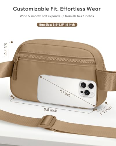 Pritent Fanny Packs for Women Crossbody Belt Bag With Zipper Back Pocket - color: Khaki, size: Small