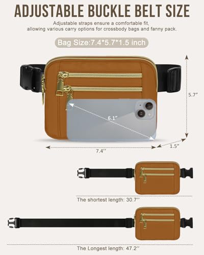 Capolo Fanny Packs for Women 4 Zip Pocket Crossbody Belt Bag Waist Bags - color: Brown, size: Medium