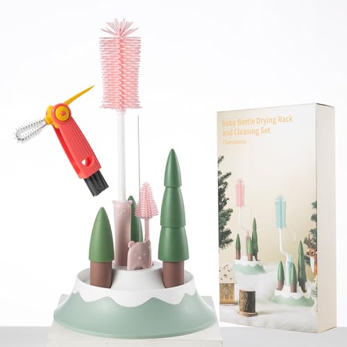 Baby Bottle Drying Rack and Cleaning Set，Xmas Surprise Gift for Newmom - style: Set, Z Pink