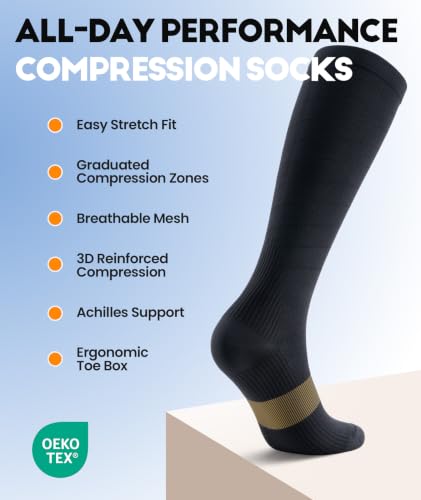 Compression Socks Women & Men for Nurse Travel Flying Running Cycling - color: Black, size: Small-Medium