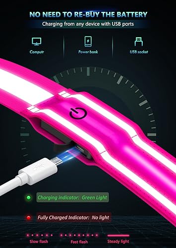 Fokia Kunbio LED Reflective Belt Sash for Walking at Night,Running Safety Gear LED Light Up Running Belt for Runners Walkers - color: Pink