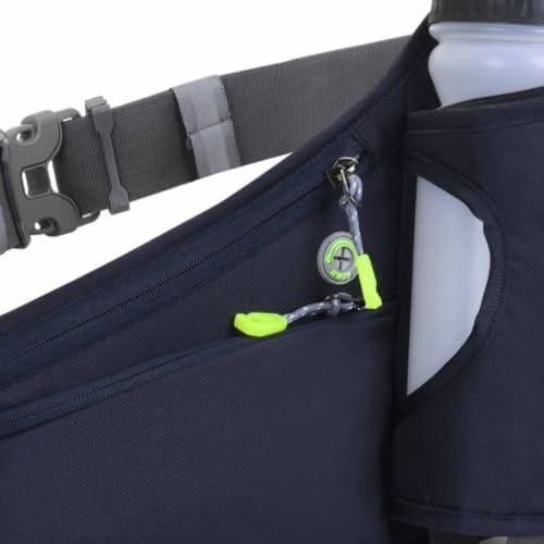 Water Bottle Waist Pack 2 Zippered Pockets – Reflective Running Belt for Hiking Cycling, Adjustable Breathable Mesh with Earphone Port(Dark Blue) - color: Dark Blue