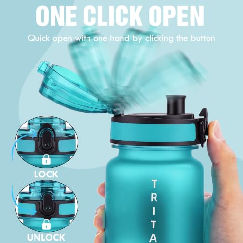 OLDLEY 32oz Sports Half-Frosted Clear Water Bottle with Anti-Dust Chug Lid - color: Half‑Frosted Teal, size: 32 Ounces