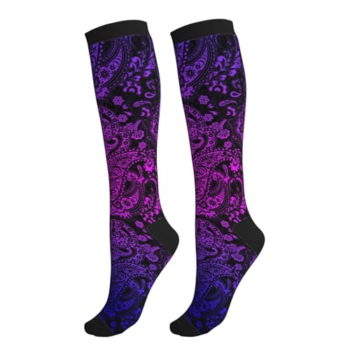 Compression Socks Women Knee High Support Circulation Stockings for Running Cycling Flying - color: Paisley