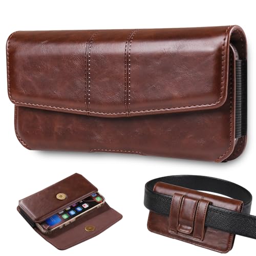 Phone Holster Compatible with iPhone 16 15 14 13 12 and Pro, Galaxy S25 S24 S23 S22 S21 S20, Leather Phone Pouch with Metal Belt Clip, M-Coffee - color: Coffee, size: Medium