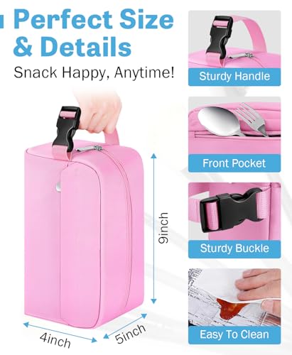 Small Insulated Lunch Bag: Reusable Small Lunch Box, Mini Soft Cooler Bag - color: Pink