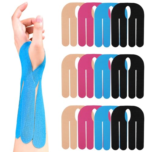 Kinesiology Tape for Wrist, 12 PCS Waterproof Breathable Precut Kinesiology Tapes, Hand Muscle Joint Support Bowling Wrist Tape, Elastic Athletic Tapes for Sports Muscle Strain Relief