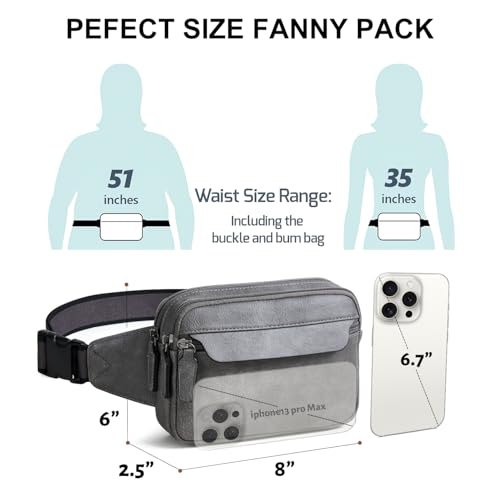 LATMAP 3L Fanny Packs for Women Cross Body Bag Vegan Leather Belt Bag Grey - color: Dark Grey