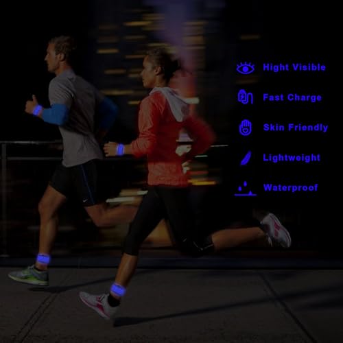 LED Safety Wristband Lights - Rechargeable Light Up Arm Ankle Band Kids Magic Slap Glow Bracelets Reflective Belt High Visibility for Night Cycling Walking Joggers Running Gear - color: Blue-Charge