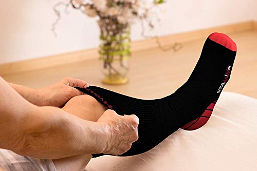 Physix Gear Compression Socks 20-30 mmHg - Men & Women - Running, Nurses, Shin Splints, Flight, Travel - color: Black/Red, size: Large-X-Large