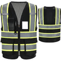 A-SAFETY Mesh High Vis Vest, Reflective Construction Vest with Pockets - color: Black, size: Small