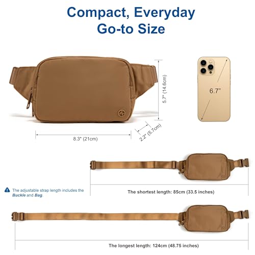 Pander Belt Bag Large 2L, Nylon Fanny Pack Purse for Women and Men with Adjustable Strap - color: Caramel Brown