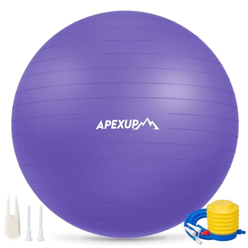 APEXUP Yoga Ball, 660 lbs Anti-Burst Exercise Ball with Pump, 5 Sizes - color: Purple, size: S (15"~18") 45cm