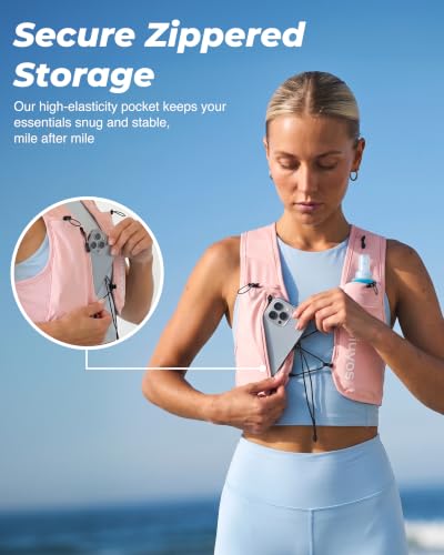 Running Vest for Women Men, 500ml Soft Flask & Phone Holder - color: Pink, size: Medium-Large
