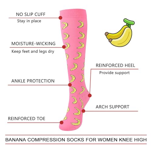 Junely Compression Socks for Women Knee High Funny Socks - color: A2-banana