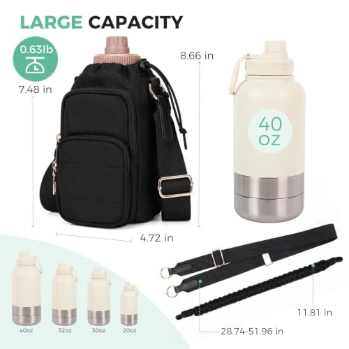Crossbody Water Bottle Bag with Shoulder Strap for Women, Black - color: Black