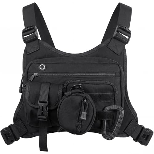 Outdoor Chest Pack for Men Women, 900D Oxford Durable Chest Bag With Detachable Mini Coin Pouch, for Hiking Camping Running Cycling Gym (Black)