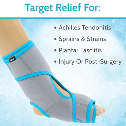 Vive Ankle Ice Pack Wrap - Foot Cold/Hot Compression Brace - Adjustable