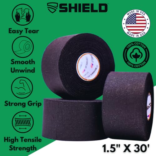 SHIELD Athletic Tape | USA's 250th Anniversary 8 Pack, 1.5 Inch by 10 Yards, Professional Trainer Rigid Wrap for Athletes - Made in the USA - Strong Hold, No Residue, Easy Tear Athletic Tape (Black) - color: Black
