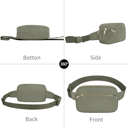 Fashion Fanny Bag-Waist Pack With Adjustable Belt Bag-Unisex Crossbody Pack Khaki Green - color: 3-Zipper Khaki Green