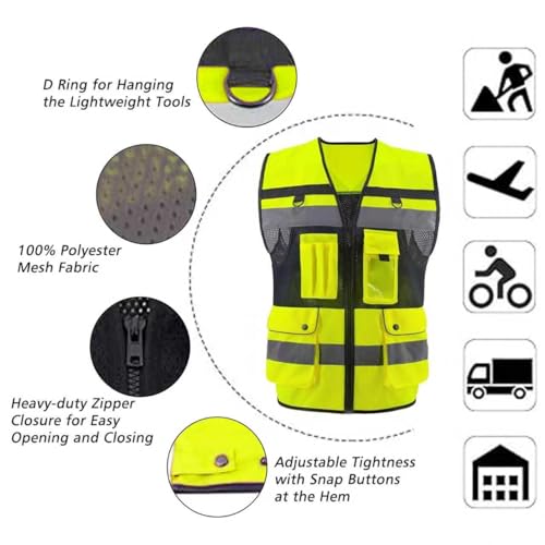 Safety Vest High Visibility Reflective Construction Vest for Men - color: Yellow, size: Small