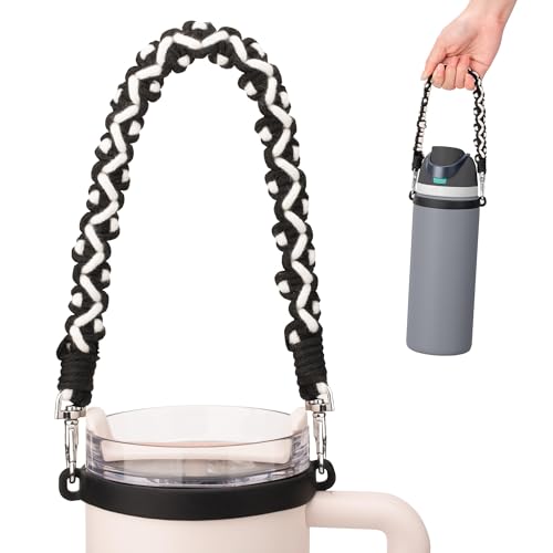 Water Bottle Handle Strap for Stanley Cup, Owala and Most 12-40oz Bottles - color: Black