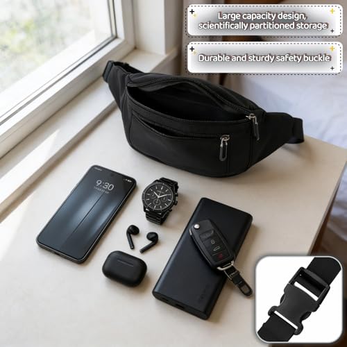 Fanny Pack Belt Bag for Men and Women, Anti-Theft Fanny Pack,Water-Resistant with 3-Zipper Pockets,waterproof fanny pack,Lightweight Running Waist Pack for Travel,Running,Hiking,Cycling