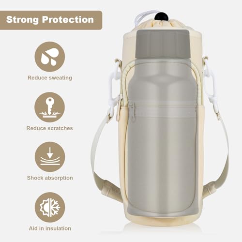 Crossbody Water Bottle Holder with Strap, Phone Pocket(White, 32, Ounces) - color: White
