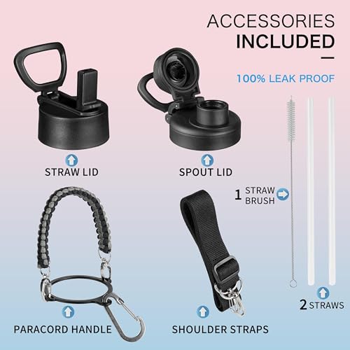 KXIAOCHEN Insulated Water Bottle with Strap, 48-Hour Cold, 2 Lids - color: Black Gray, size: 24 Ounces