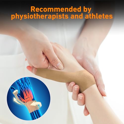 KTQUICK Precut Kinesiology Tape for Thumb Right, 12 PCS, 20% Stronger,Beige - color: Beige, size: RIGHT