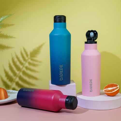 BJPKPK 25oz Insulated Thermal Water Bottle, Straw & Handle, Stainless Steel - color: Indigo Black, size: 25 Ounces