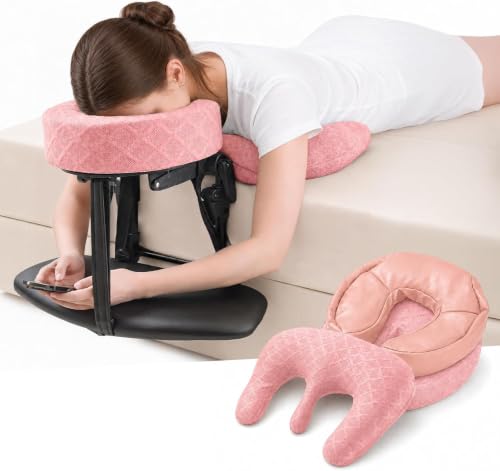 Massage Headrest for Bed, Head Holder & Face Cradle with Face Down Pillow - color: Pink, size: Full