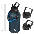 BJPKPK 64oz Insulated Water Bottle, Half Gallon Water Jug with Straw Lid - color: Navy Blue, size: 64 Ounces