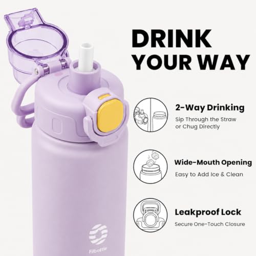 Fjbottle Insulated Water Bottle with Handle 24 oz Straw Flip Top Lid - color: 03 Purple, size: 24 Ounces