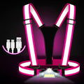 Running Lights for Runners,90°Adjustable LED Reflective Vest Running Gear,Rechargeable Chest Light Up Running Vest Night Walking Safety Gear for Night Walking/Cycling/Jogging - color: Pink