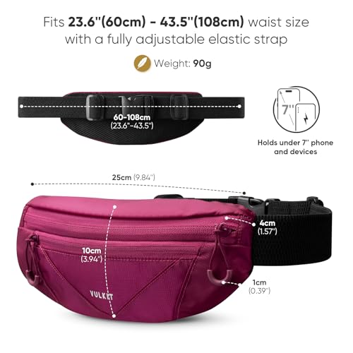 VULKIT Casual Lightweight Fanny Pack for Women & Men, Outdoor Belt Bag to Free Your Hands, Nylon Waterproof Waist Bag with Adjustable Elastic Band, Small Slim Fit Fashion Waist Pack, Rose Pink - color: Rose Pink
