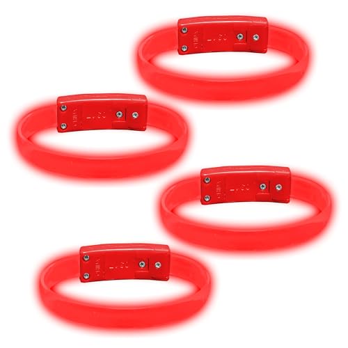 4 Magic Band Pack | Glow in The Dark | Flashing Light up for Concerts | Running Lights for Runners | Glow in The Dark Bracelets | Led Bracelet - color: Red