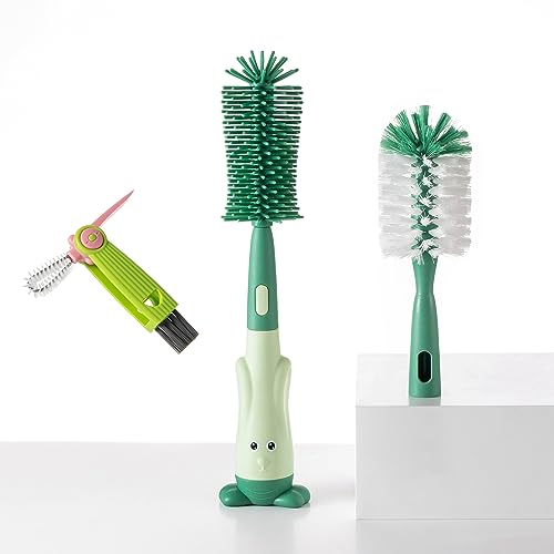 Silicone Baby Bottle Brush with Stand, Water Bottle Brush Cleaner Set - color: Green 2