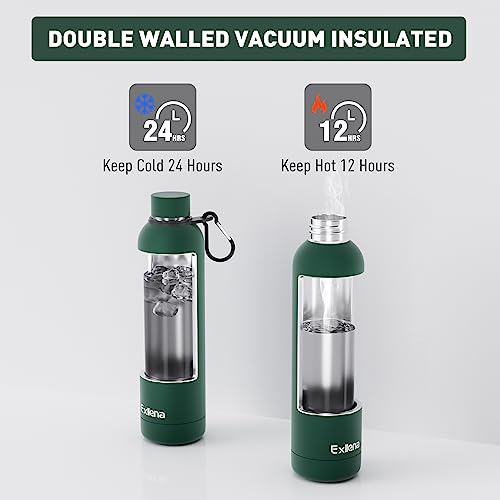 Exllena Slim Insulated Water Bottles for Travel 32oz with Clip, Double Wall Vacuum Stainless Steel Water Bottle Keeps Drinks Cold 24 Hrs/Hot 12 Hrs, 100% Leakproof, BPA Free(Emerald Green) - color: Emerald Green, size: 1 L